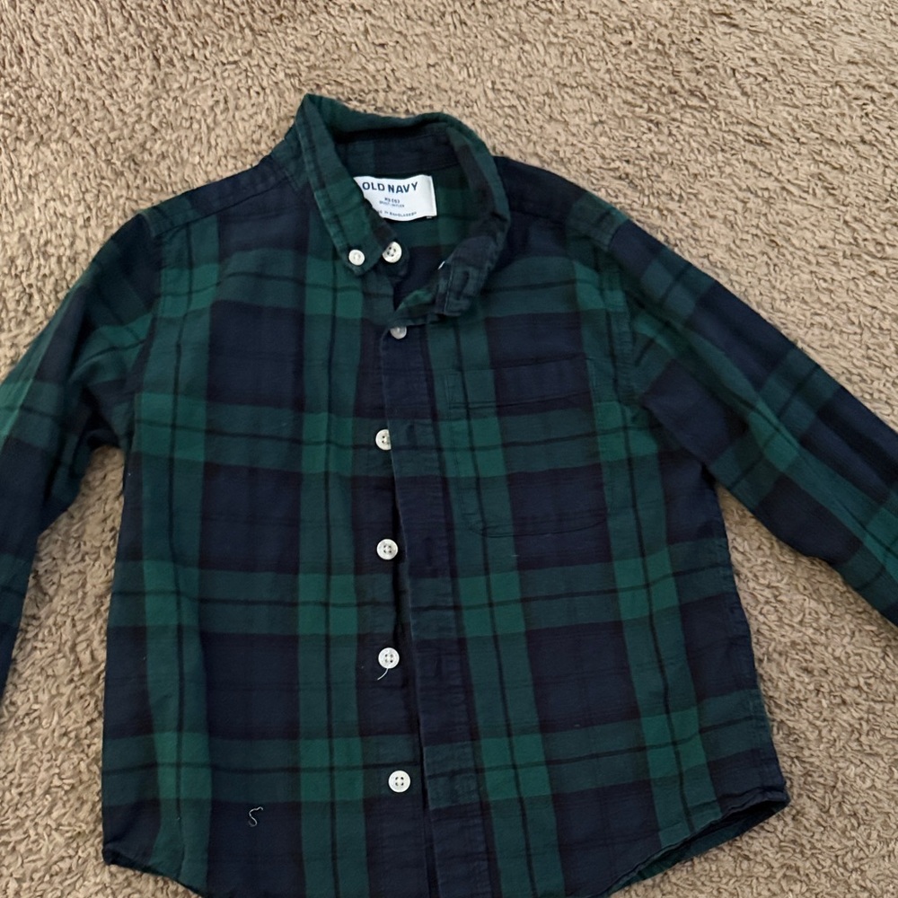 Old Navy Kids Green and Navy Plaid Shirt